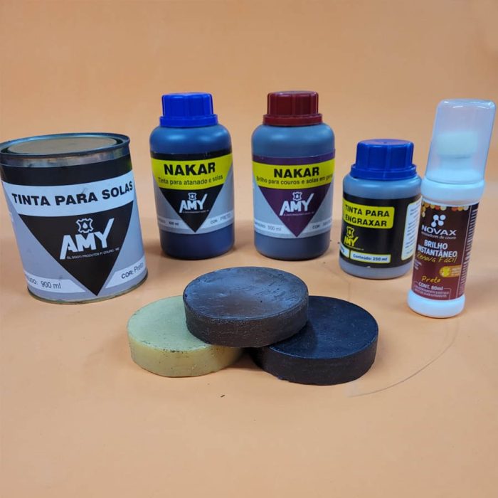 Tintas para sola, couro natural, brilho instantâneo e cera rolete para acabamento de calçados